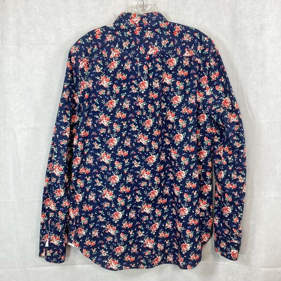 GAP Shirt Mens Sz L Navy Blue Floral‎ Print Modern Oxford Button Up Cotton - Picture 3 of 9